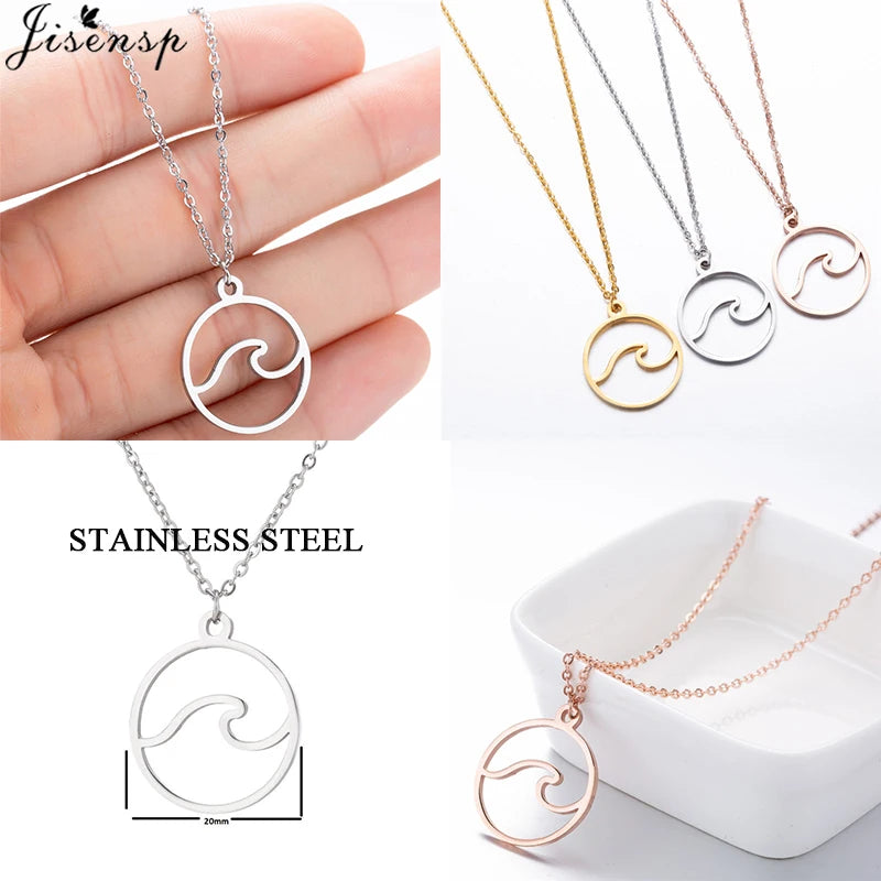 Wave Pendant Necklace Stainless Steel Jewelry Necklace Surfer Charms