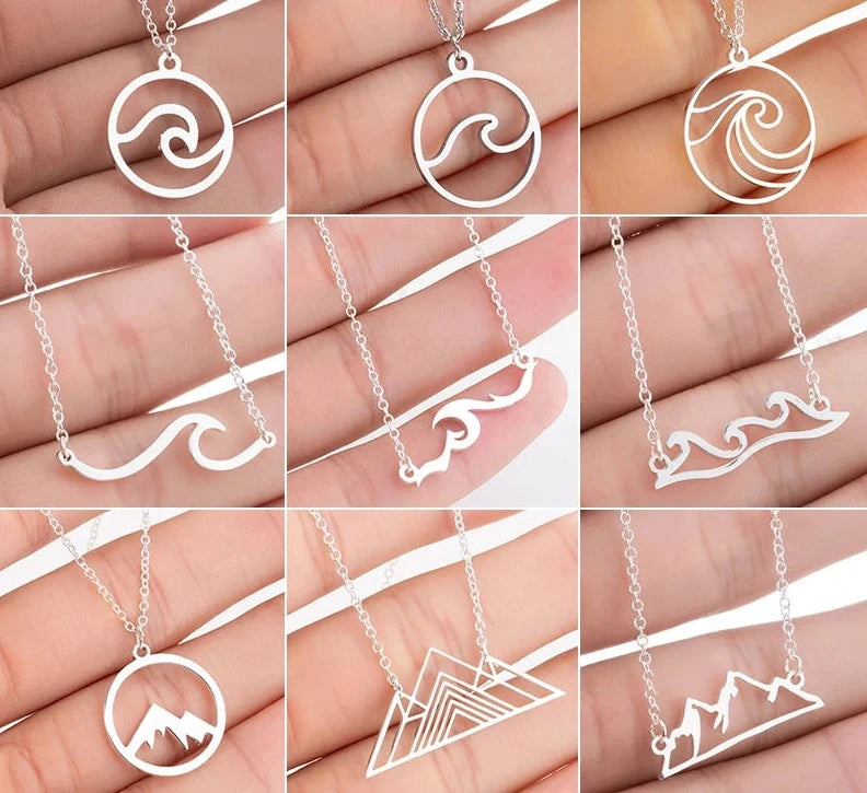 Wave Pendant Necklace Stainless Steel Jewelry Necklace Surfer Charms