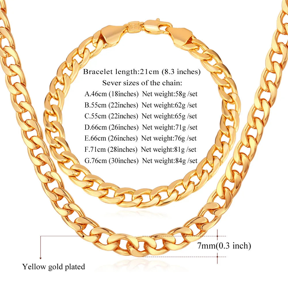 Gold 7MM Wide Chain and Bracelet