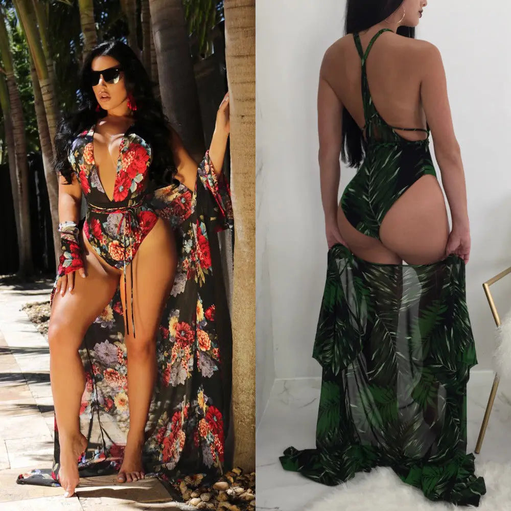 Floral Bikini Beachwear Cover Up Beach Dress Bathing Suit