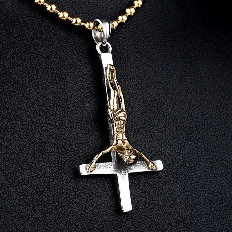 Stainless Steel Inverted Cross Pendant Necklace High Quality Fashion Jewelry