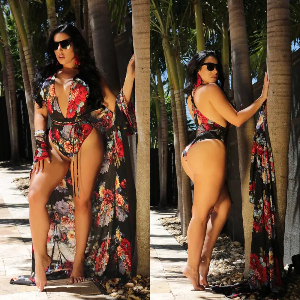 Floral Bikini Beachwear Cover Up Beach Dress Bathing Suit