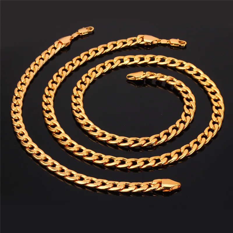 Gold 7MM Wide Chain and Bracelet