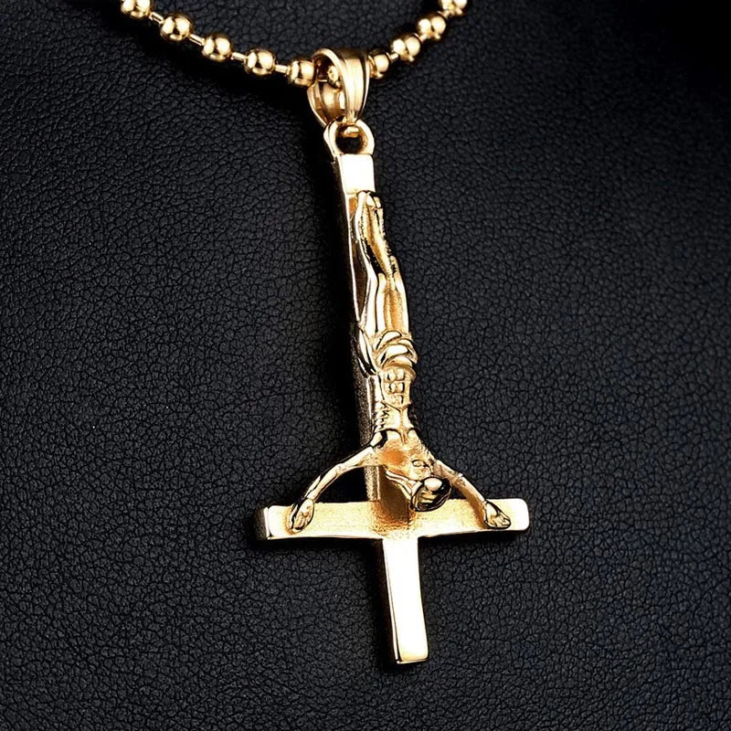 Stainless Steel Inverted Cross Pendant Necklace High Quality Fashion Jewelry