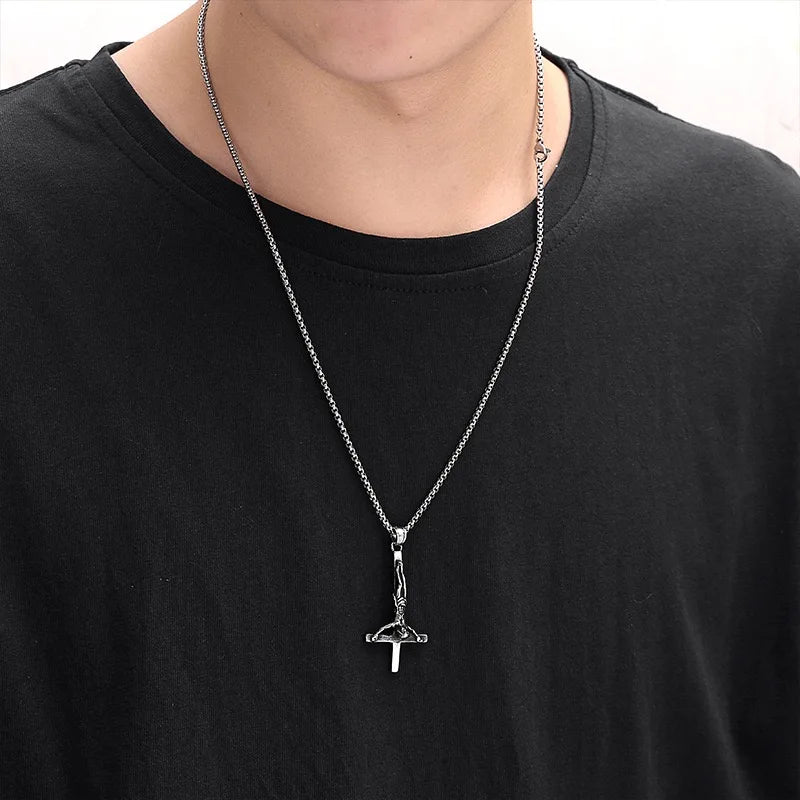 Stainless Steel Inverted Cross Pendant Necklace High Quality Fashion Jewelry