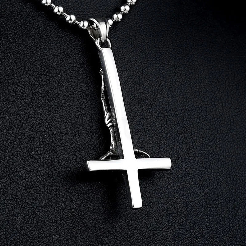 Stainless Steel Inverted Cross Pendant Necklace High Quality Fashion Jewelry