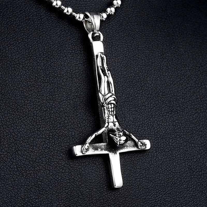 Stainless Steel Inverted Cross Pendant Necklace High Quality Fashion Jewelry