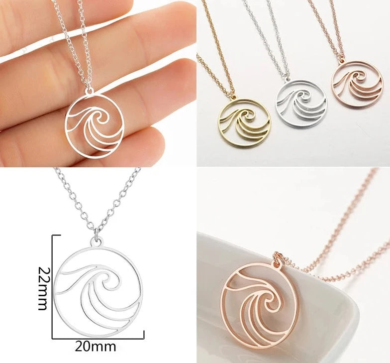 Wave Pendant Necklace Stainless Steel Jewelry Necklace Surfer Charms