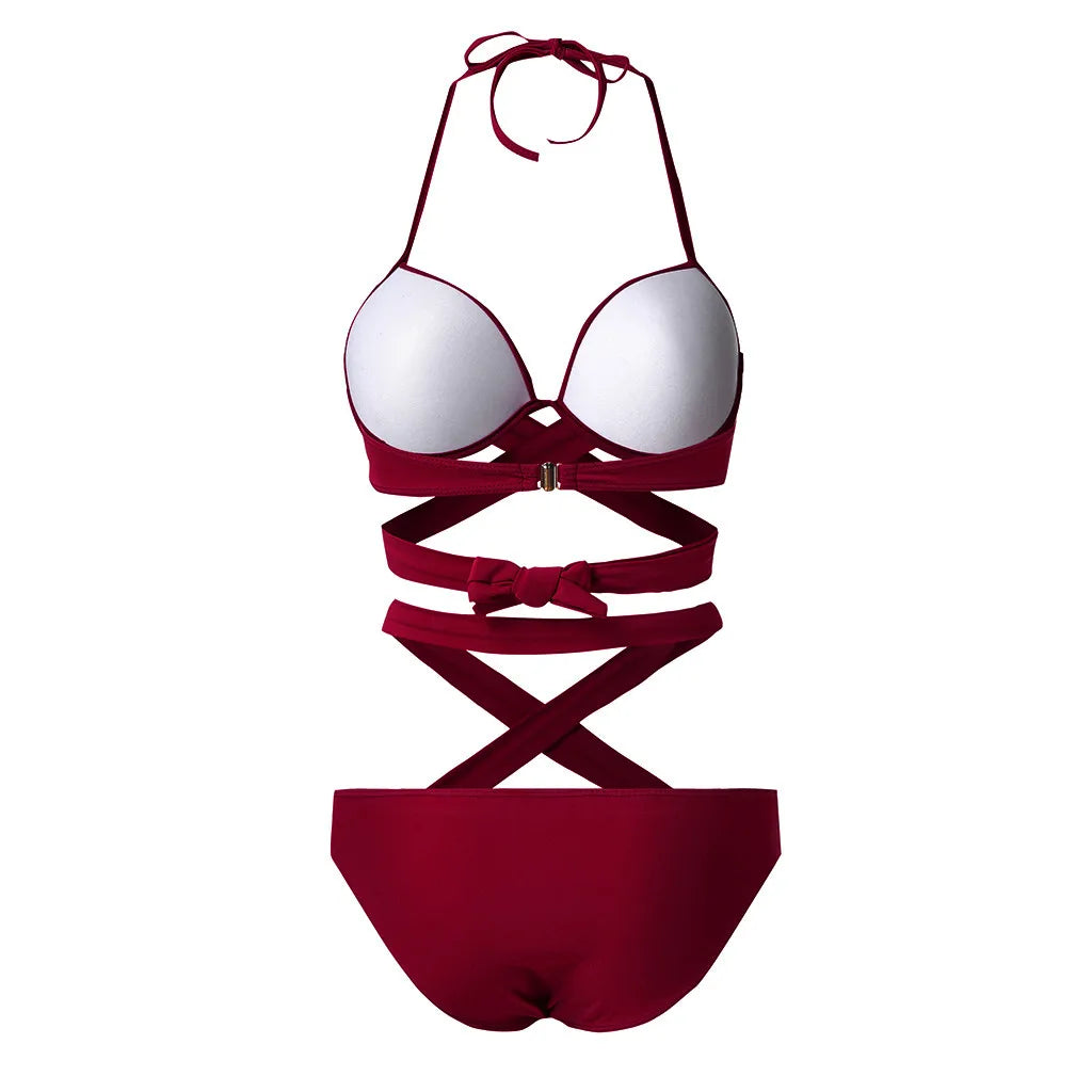 Bandage Bikinis Push-Up Thong Set