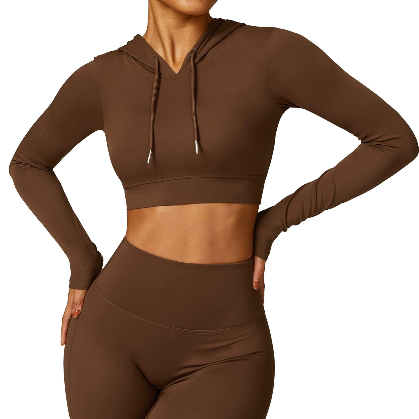 Long SleeveT-shirt Hooded Workout Top without Chest Pad