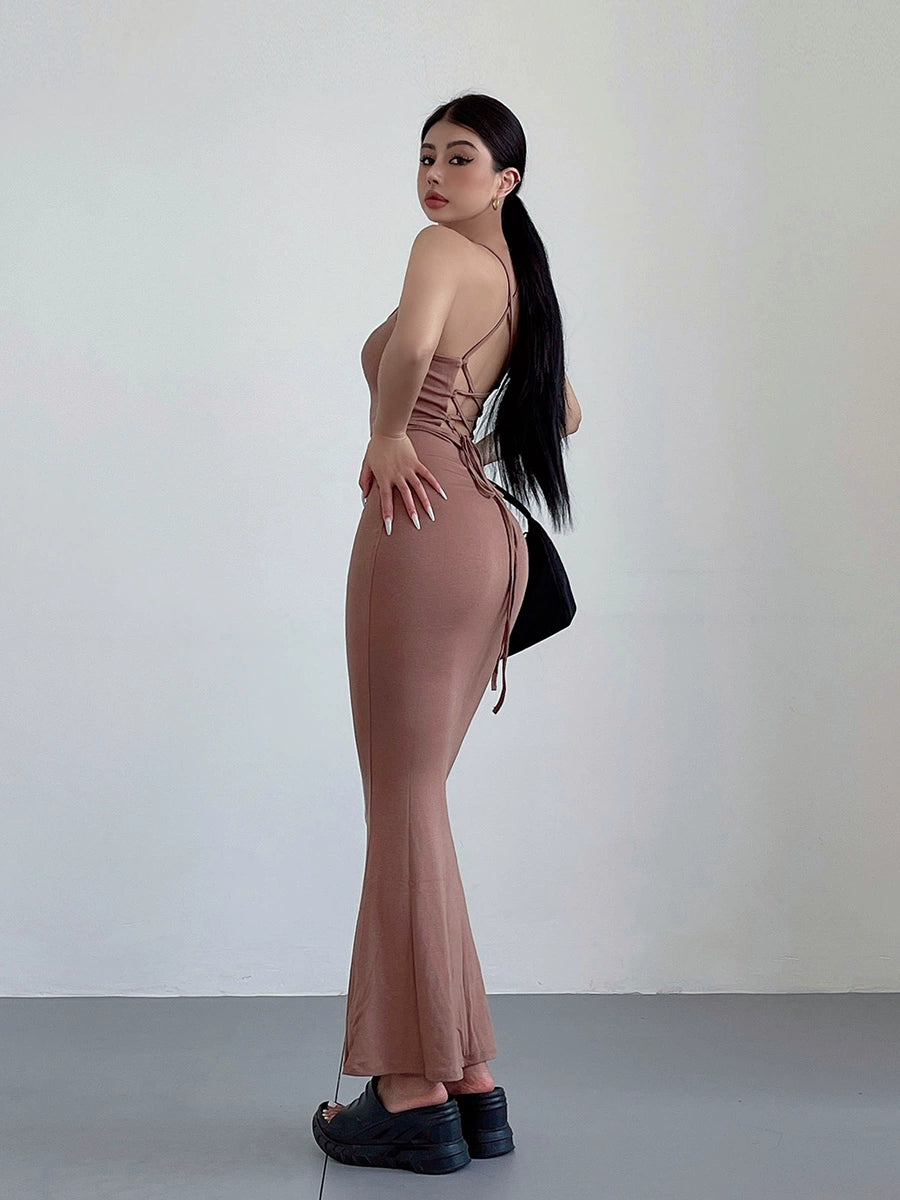 Lace-up Backless Slip Long Dress