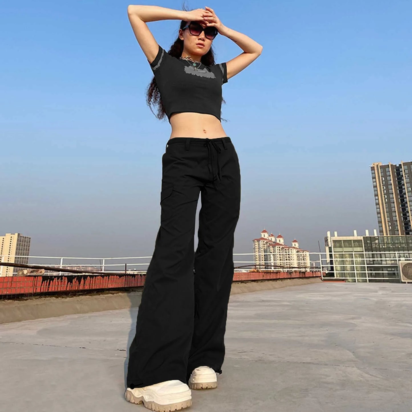 Low-waisted Casual Pocket Straight Long Pants