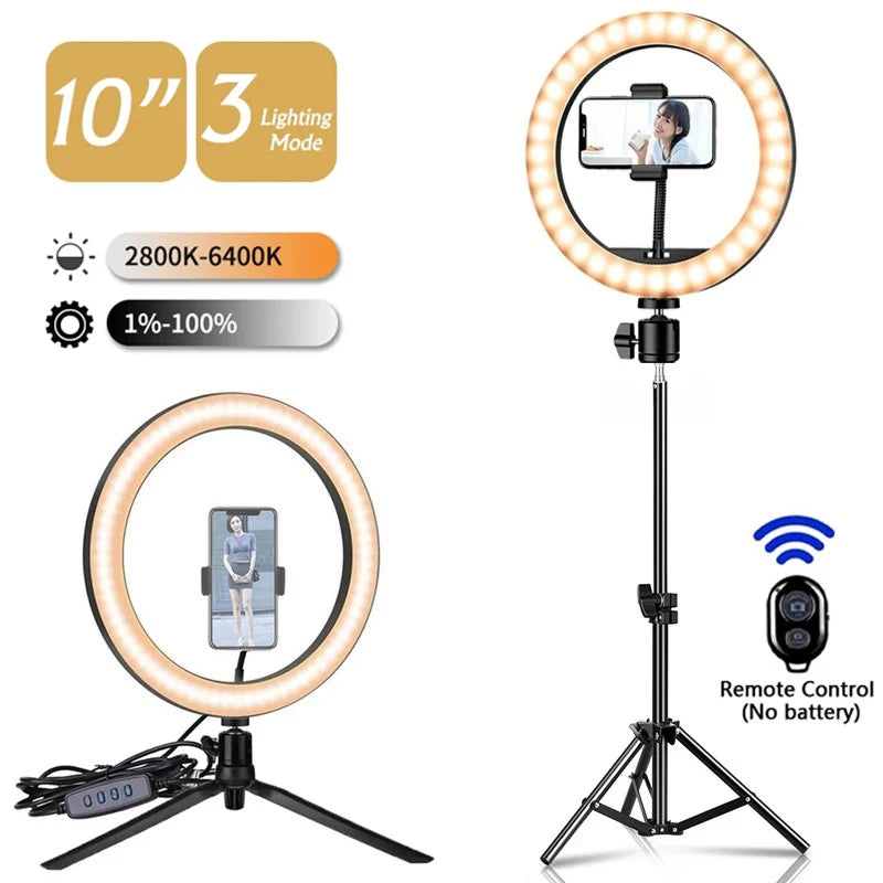 LED Selfie Ring Light Portable Photography Fill Lighting With 50cm Tripod & Remote control