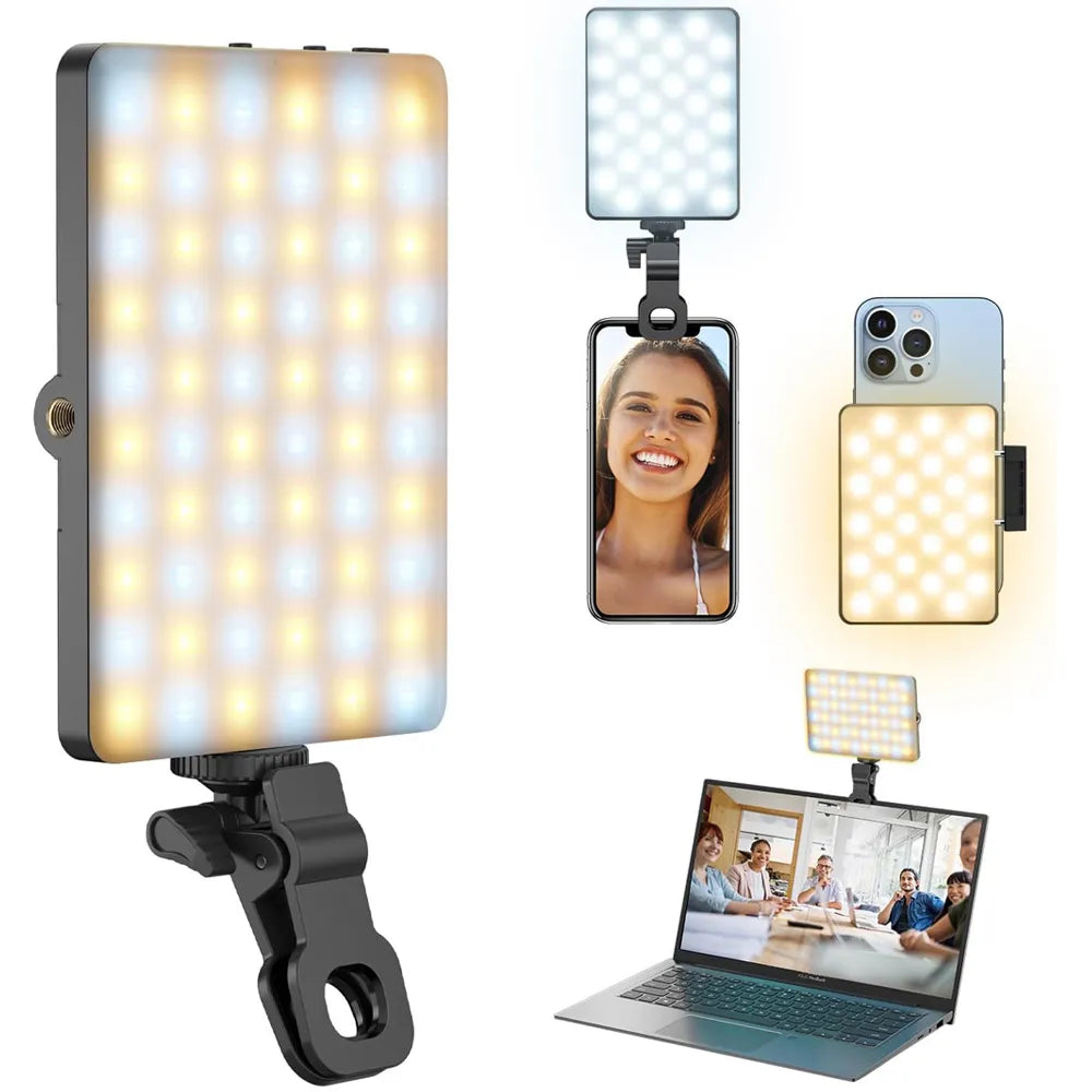 LED Selfie Light 120 LED 3000Mah Rechargeable Light Clip 3 Light Modes Ring Light for