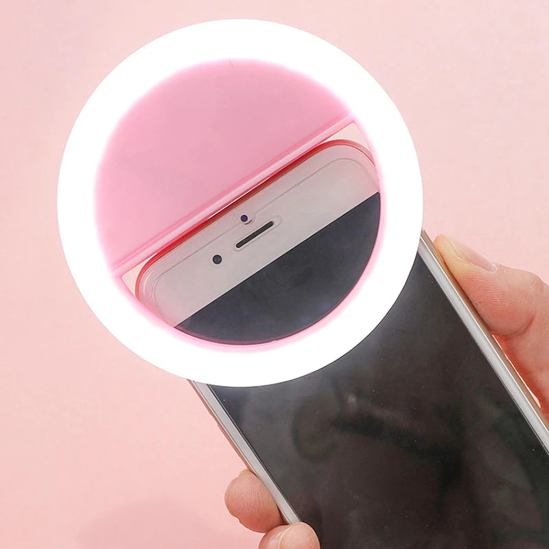 Fashion LED Selfie Light Clip Ring Flashlight For Mobile Phones USB Rechargable 3 Modes Lighting Girl Selfie Lamp Clip on Phone