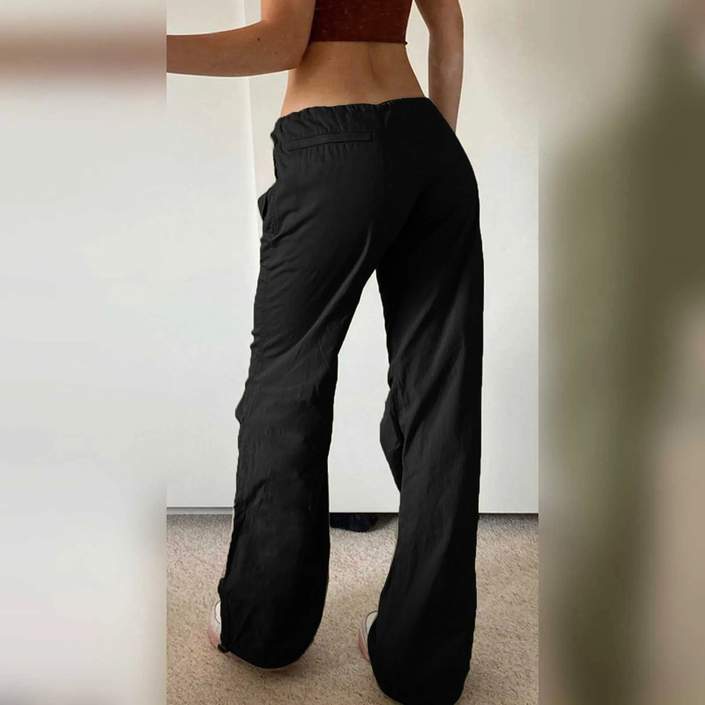 Low-waisted Casual Pocket Straight Long Pants