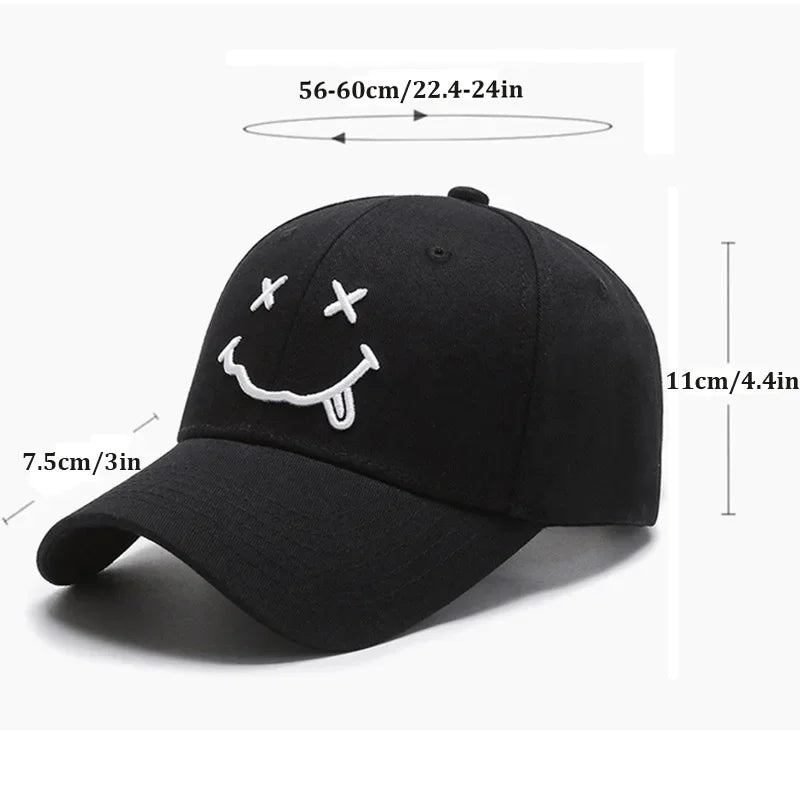 Smile Face Embroidery Baseball Caps Kpop Black Cotton Adjustable Snapback Cap