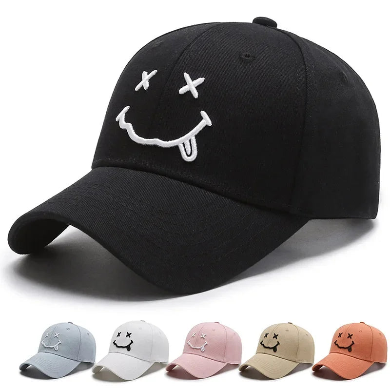 Smile Face Embroidery Baseball Caps Kpop Black Cotton Adjustable Snapback Cap