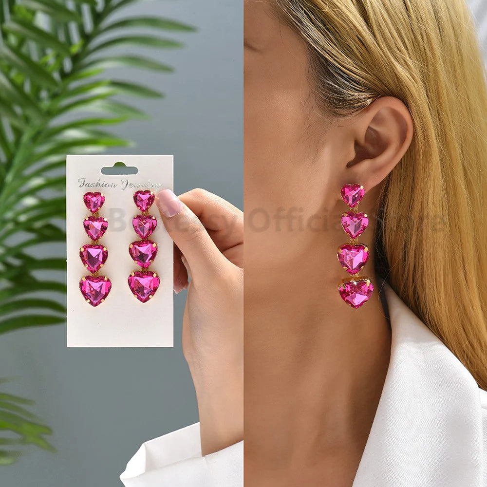 Hot Pink Rhinestone Dangle Earrings