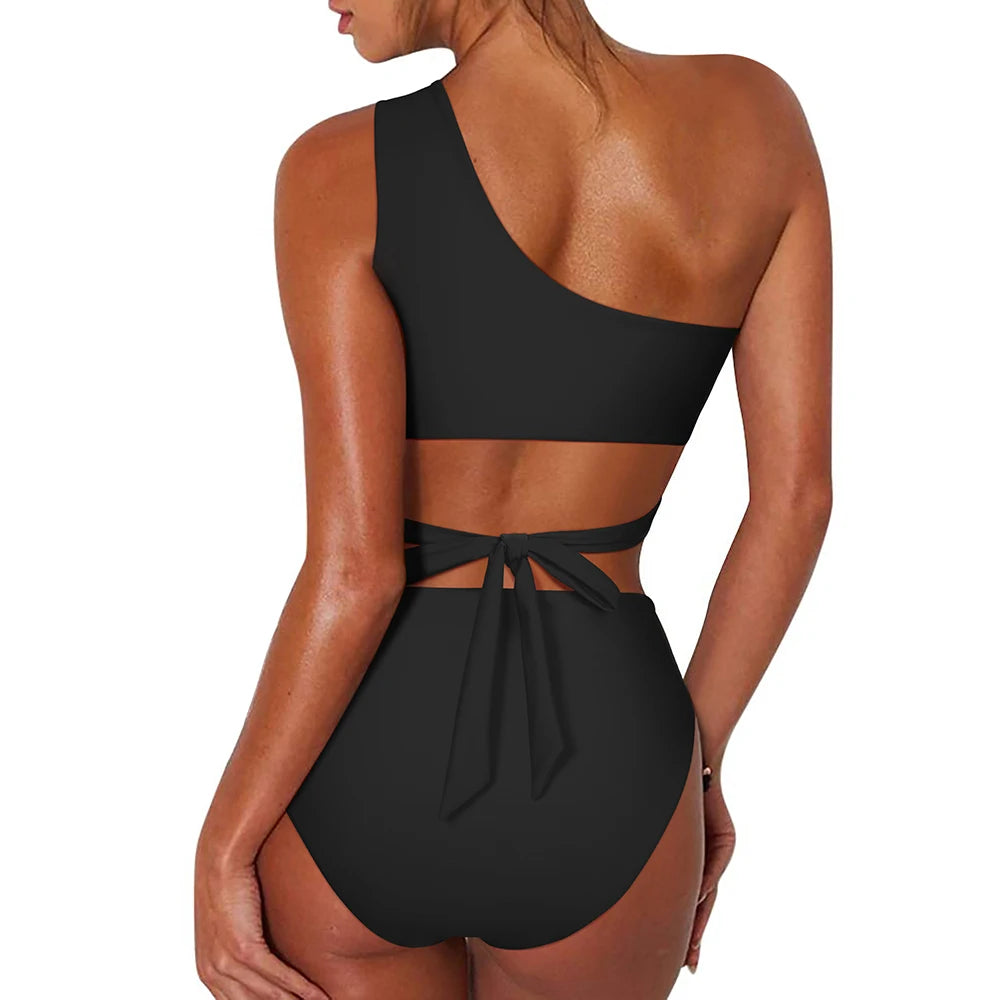 One Shoulder Bikini Swimsuit High Waist