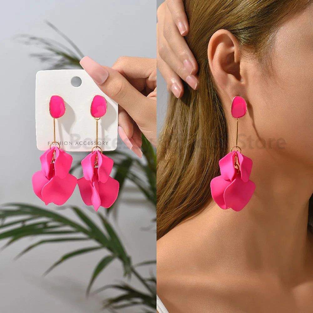 Hot Pink Rhinestone Dangle Earrings