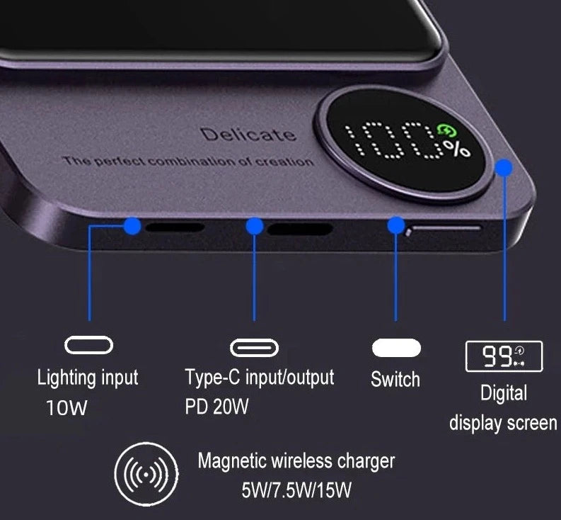 Slim Magnetic 5,000-10,000 mAh Power Bank (15W Wireless Fast Charger)