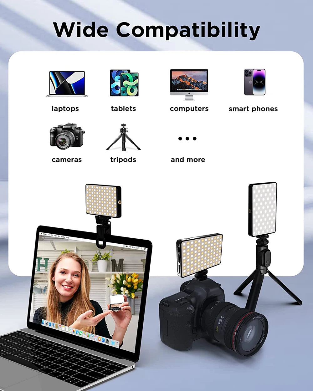 LED Selfie Light 120 LED 3000Mah Rechargeable Light Clip 3 Light Modes Ring Light for