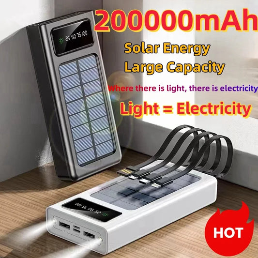 Ultra-Large Capacity (20,0000 mAh) Solar  Charging Power Bank (Four Output Cables)