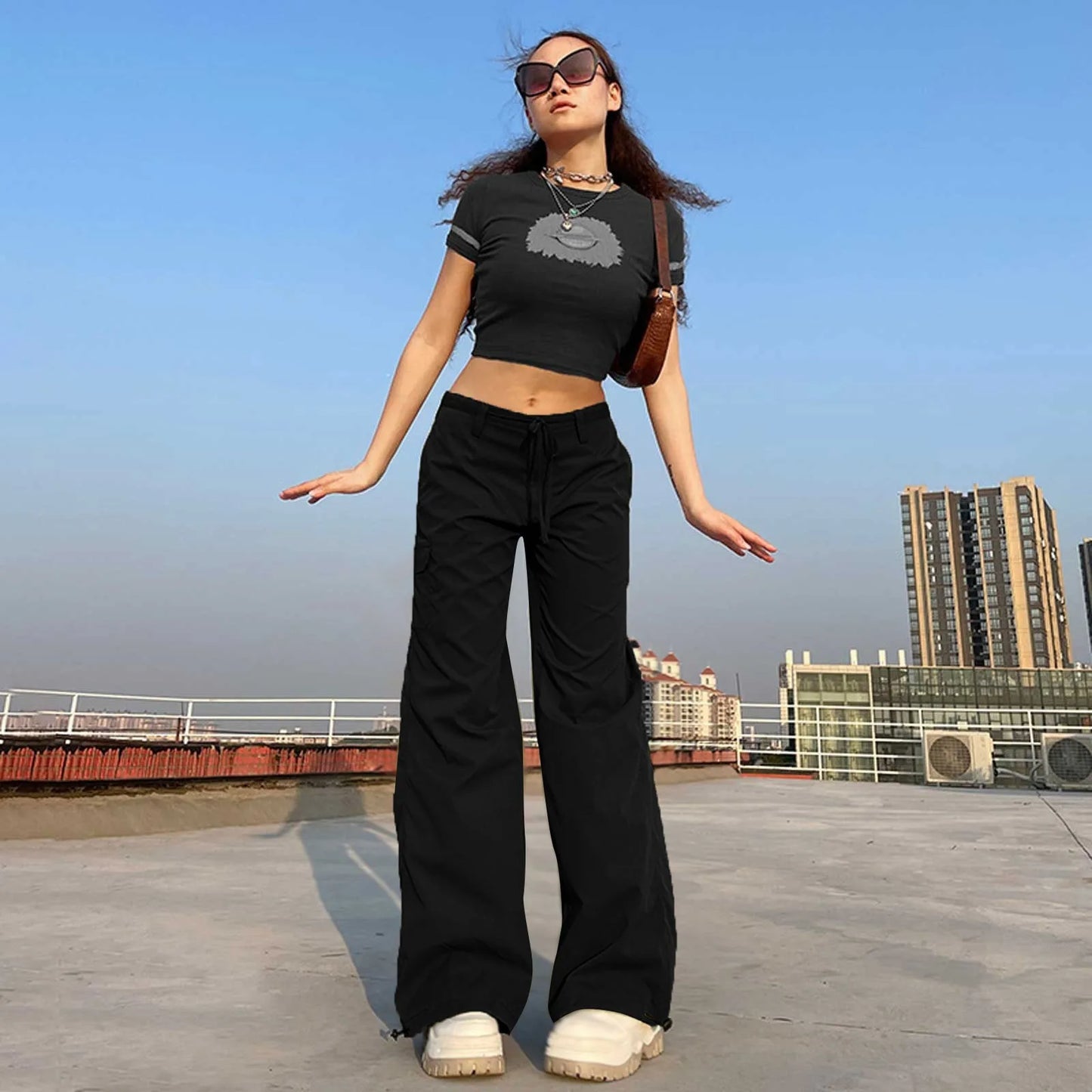 Low-waisted Casual Pocket Straight Long Pants