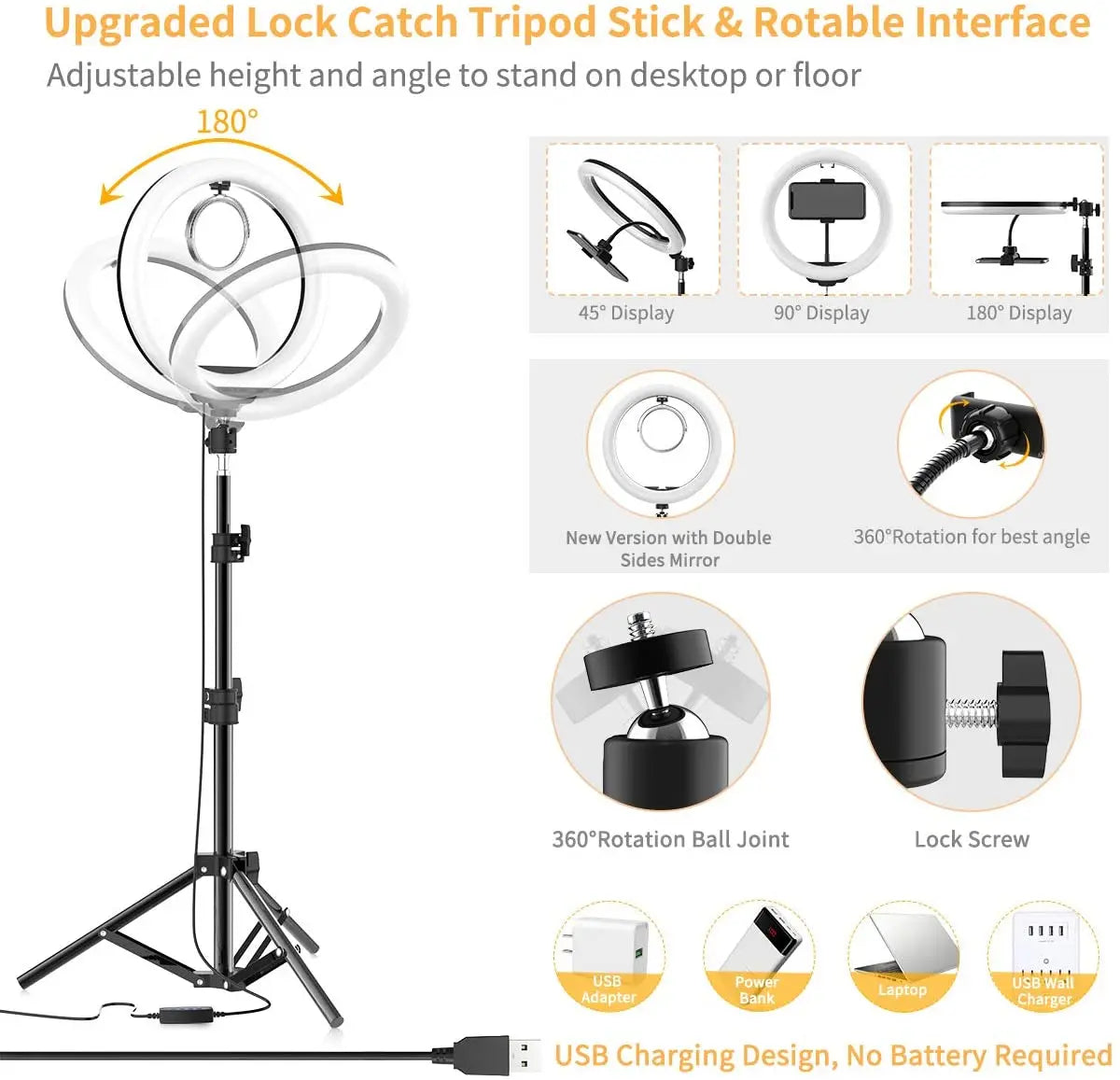 LED Selfie Ring Light Portable Photography Fill Lighting With 50cm Tripod & Remote control