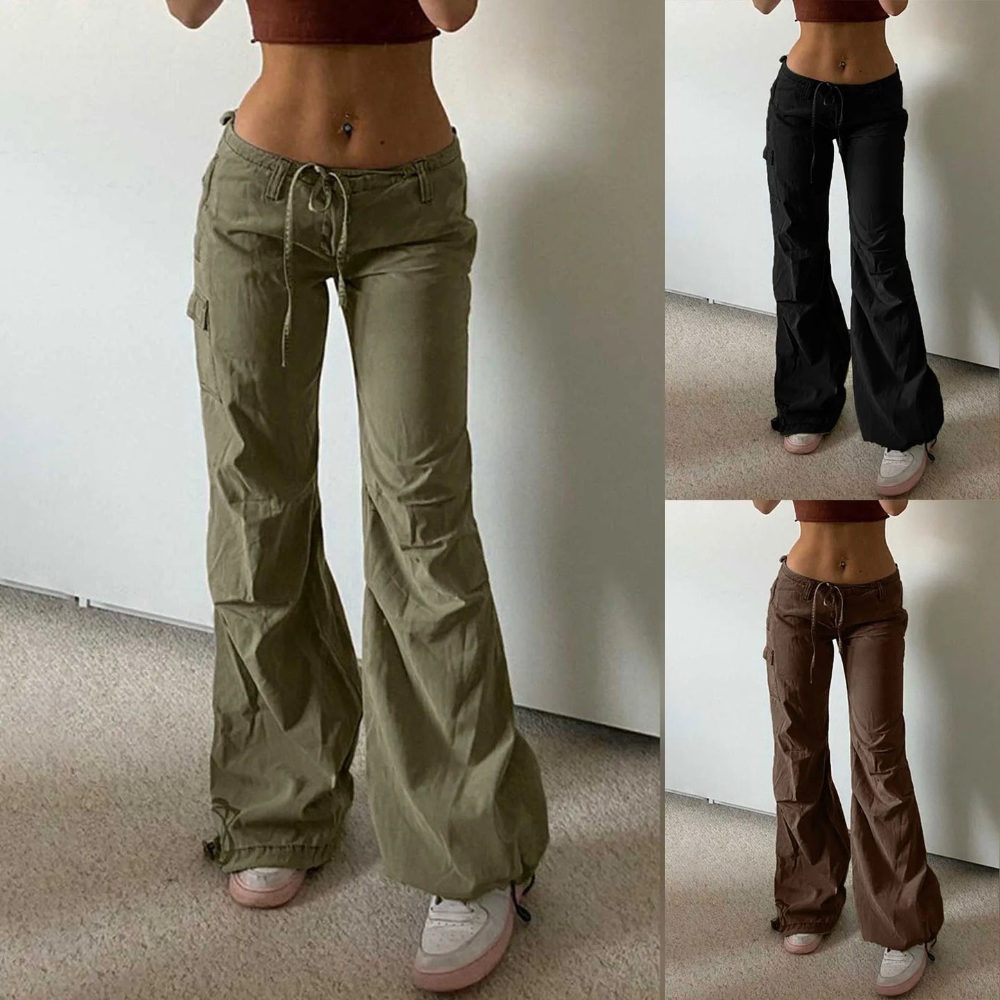 Low-waisted Casual Pocket Straight Long Pants