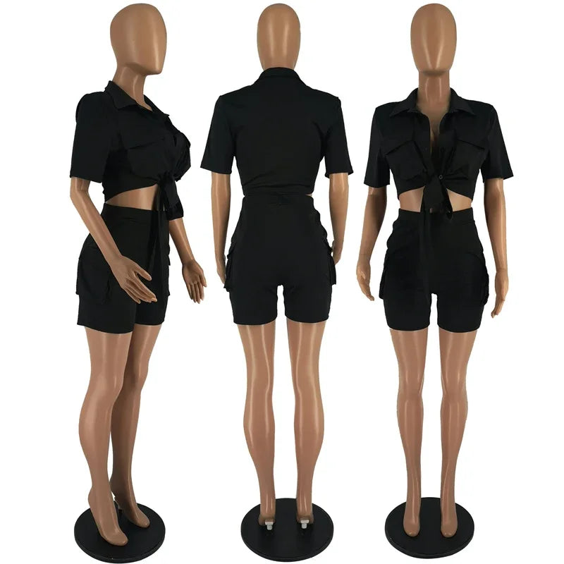 Two Piece Short Sleeve Button-Up Matching Set