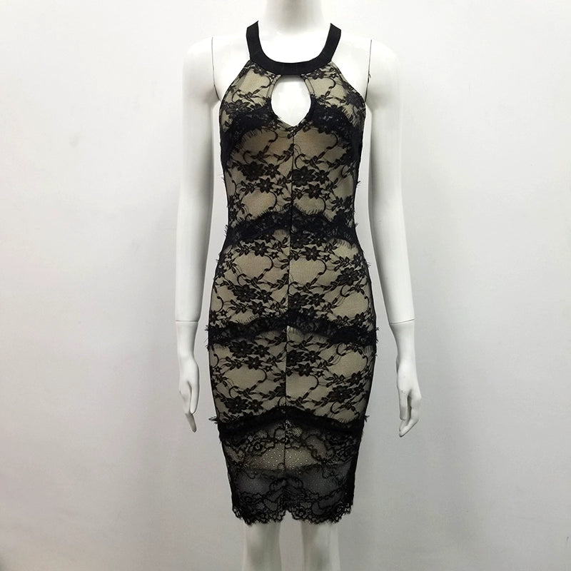 Sleeveless Water Drop Collar Lace Dress