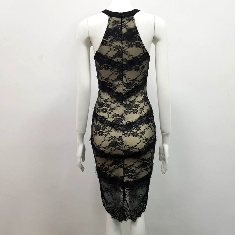 Sleeveless Water Drop Collar Lace Dress